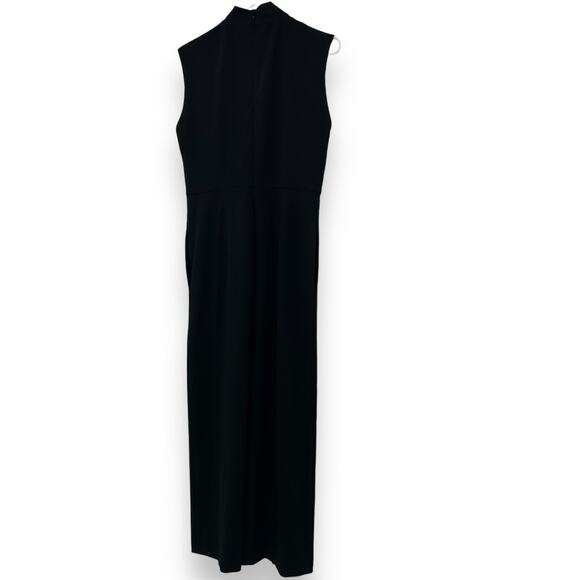 Calvin Klein Black Stretch jumpsuit Tie Neck Pockets Size 10 Wide Leg EUC - Picture 7 of 11